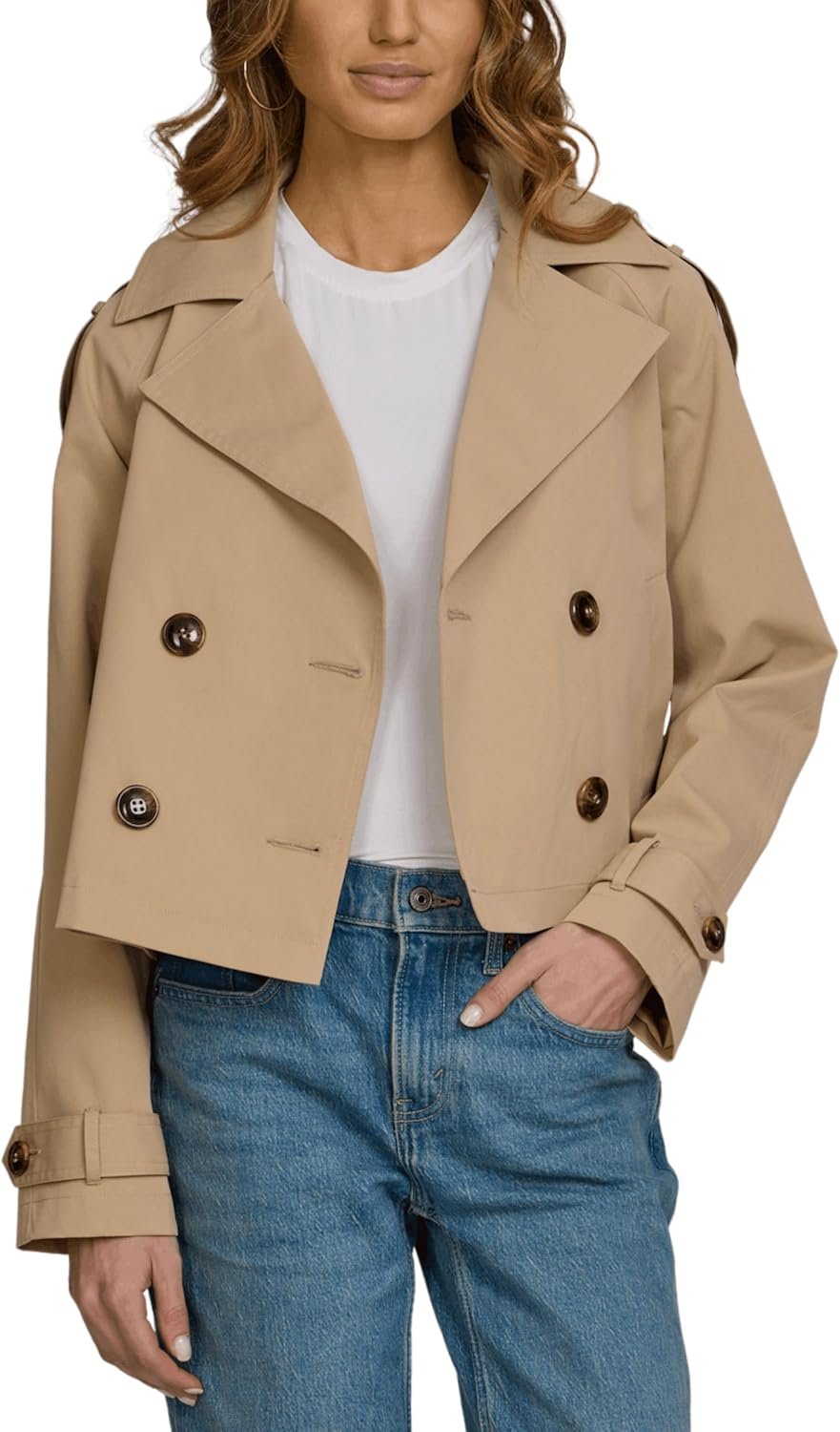 Steve Madden Women’s Oversized Cropped Lapel Jacket — Relaxed Fit, Double-Breasted Spring Trench Coat