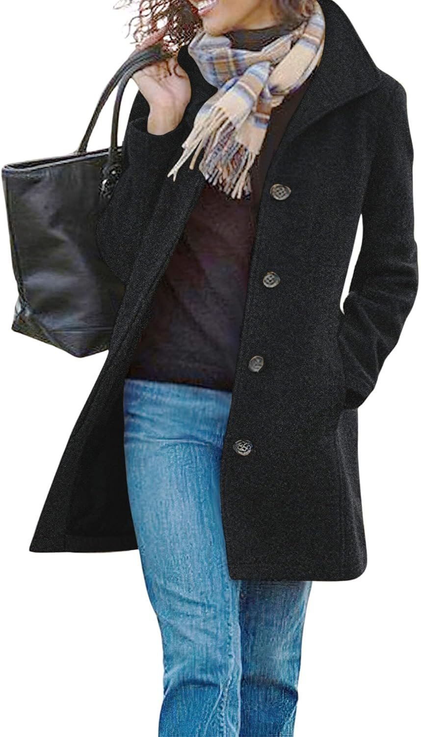 CHARTOU Women’s Casual Thicken Wool Blend Stand Collar Single Breasted Pea Coat