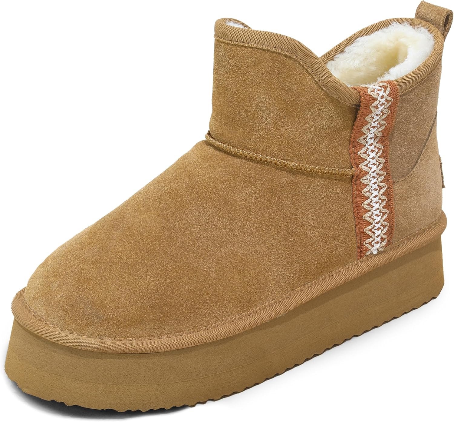 Genuine Suede Leather Ankle Snow Boots for Women – Anti-Slip Womens Boots – Lightweight Winter Womens Shoes