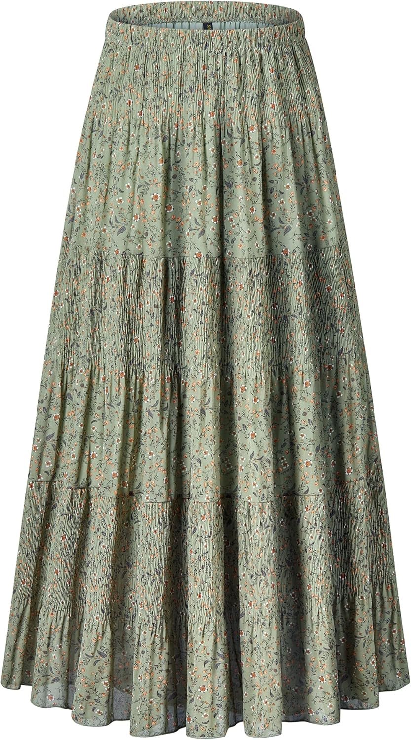 NASHALYLY Women’s Chiffon Elastic High Waist Summer Casual Pleated A-Line Maxi Skirts