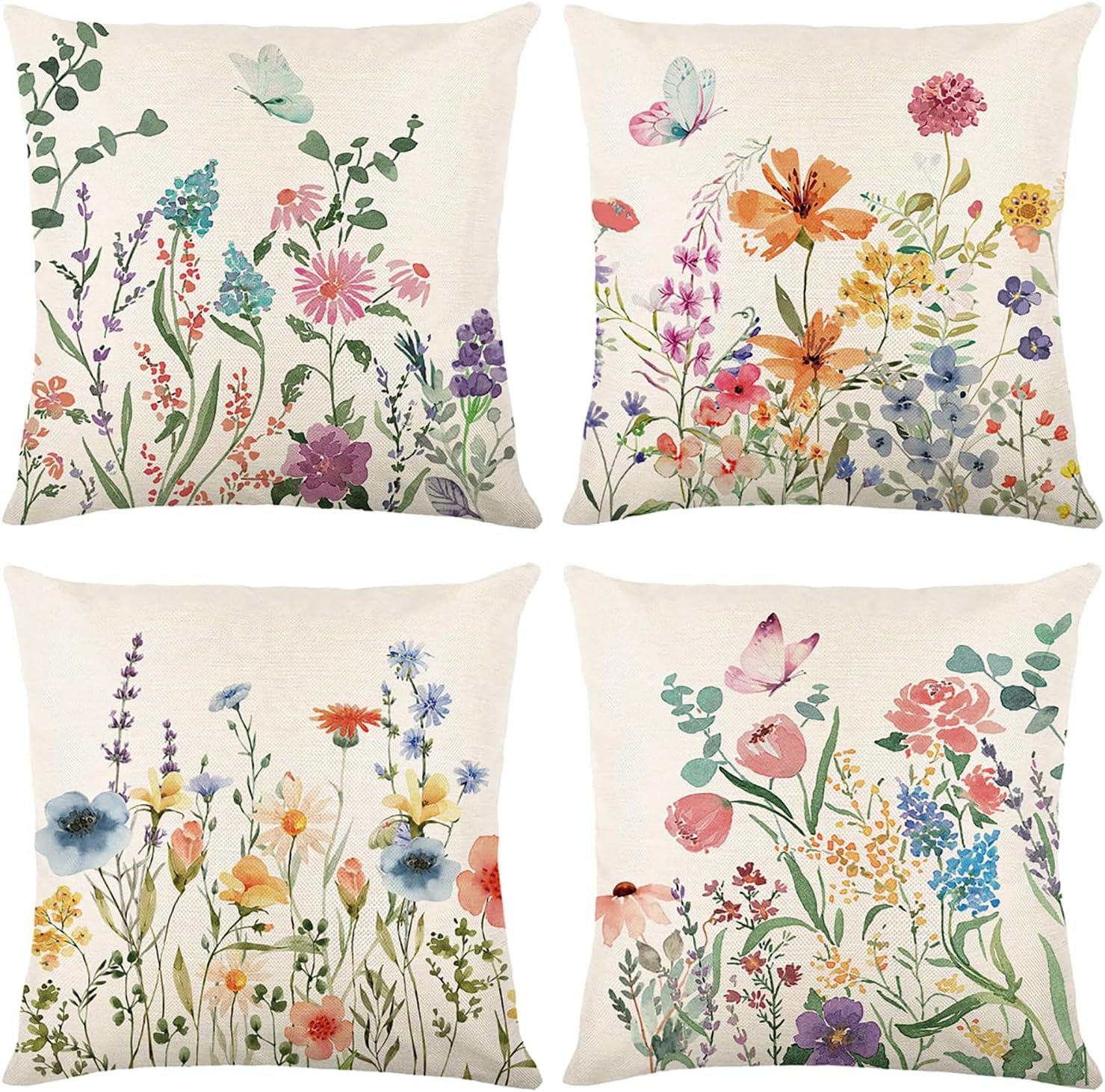ONFAON Spring Decorations for Home – Spring Pillow Covers 18×18, Outdoor Pillow Covers Springtime Farmhouse Throw Pillow Cover Garden Linen Cushion Case for Home Decor