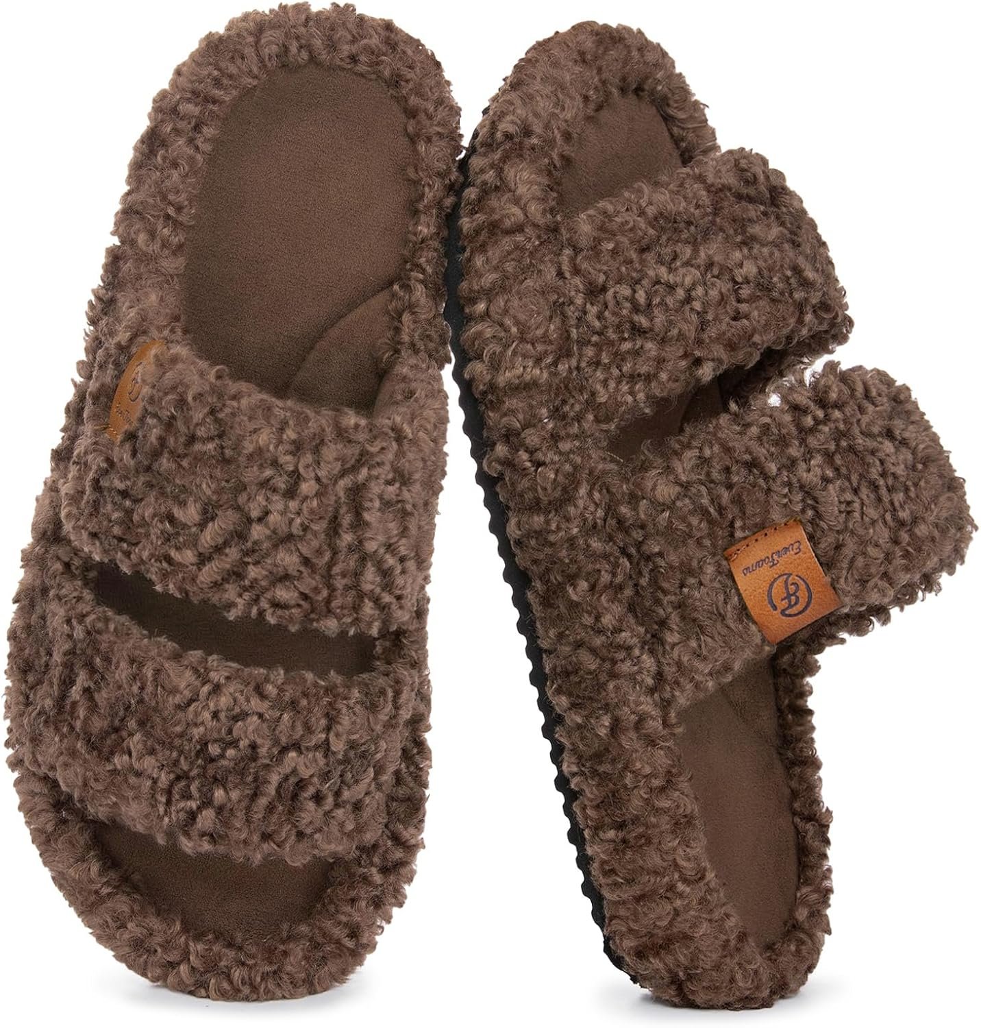 EverFoams Womens Fuzzy Open-toe Slippers Soft Comfy Memory Foam Indoor House Shoes