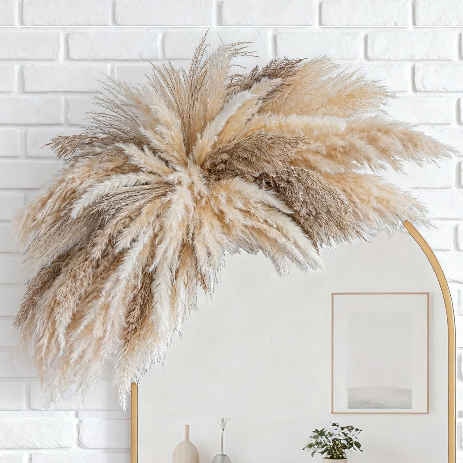 Fluffy Boho Wall Decor – DIY Pampas Grass Kits,Need to Assemble,Decorative Pampas Cloud,Mirror Decorative,for Entryway Bedroom Living Room Bathroom House Warming Gifts New Home Essential