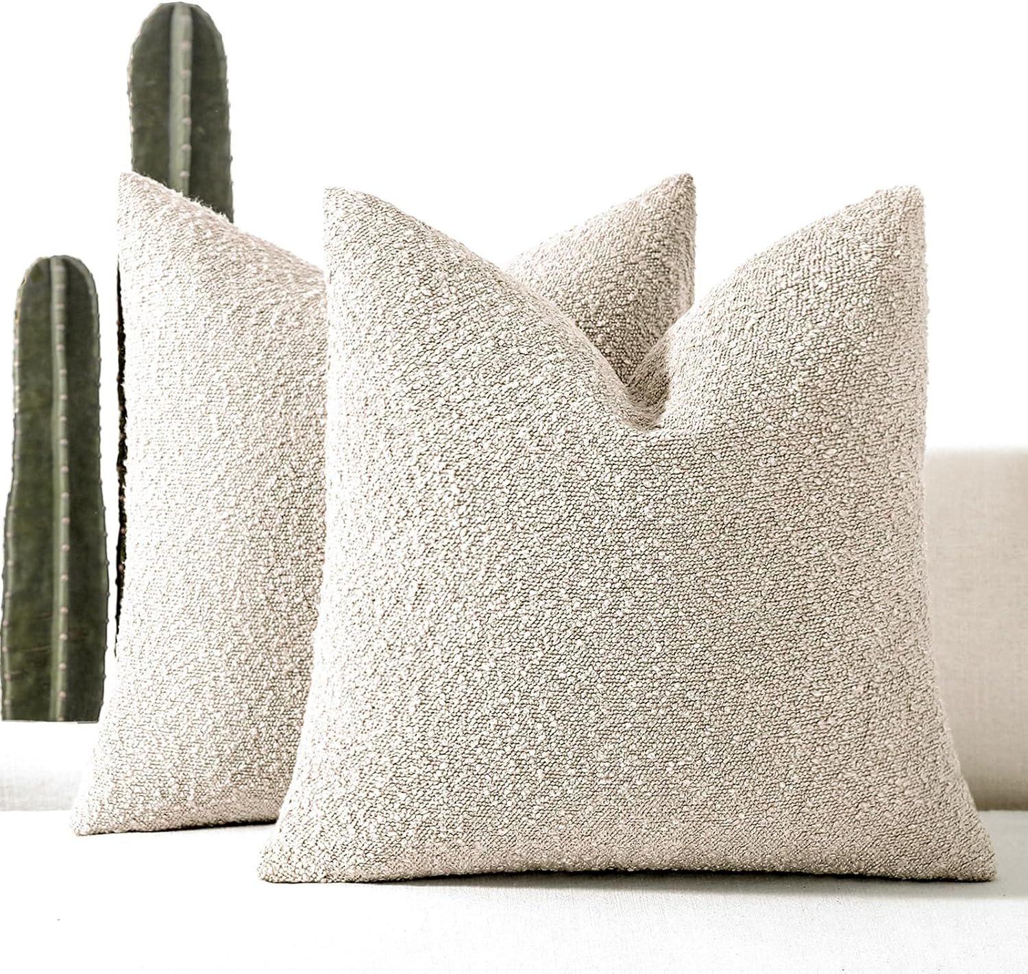 18×18 Boucle Throw Pillow Covers, Set of 2, Beige