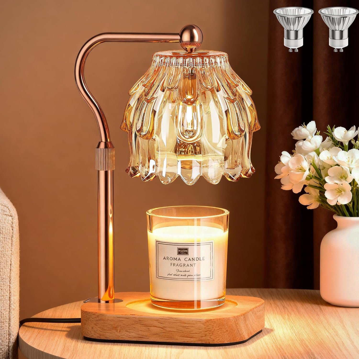 Candle Warmer Lamp with Timer – Flower Electric Wax Melter Warmer Adjustable Height for Jar Candles, Gift for Women, Mom, Christmas, Birthday,Home Decor