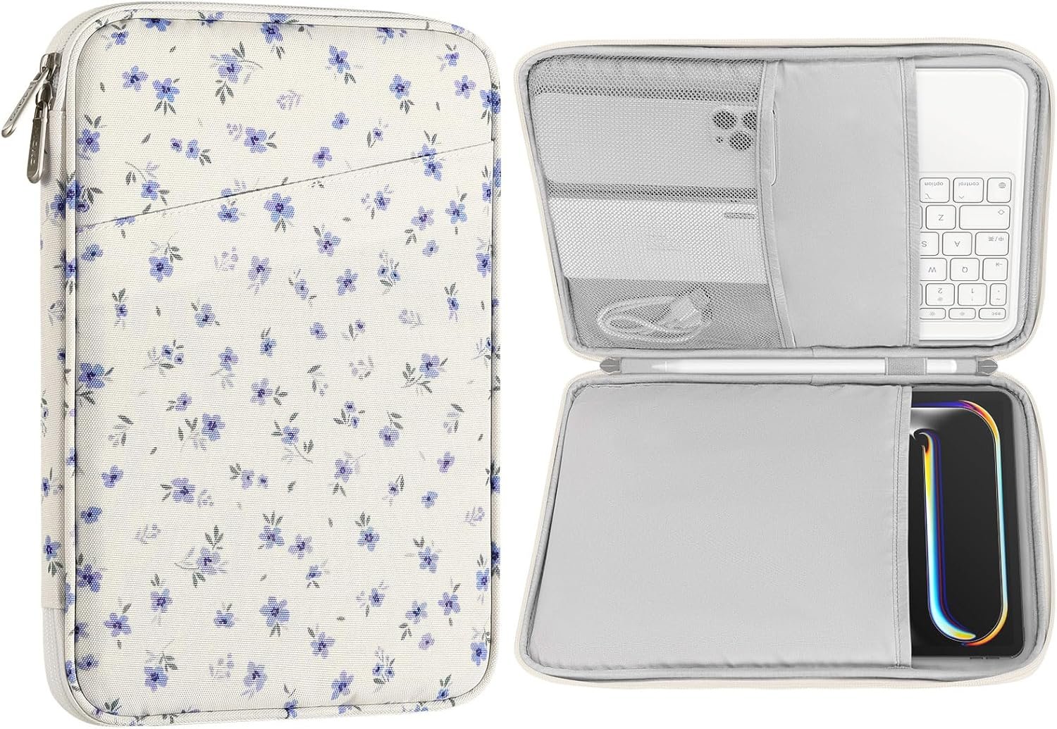 MoKo 9-11 Inch Tablet Sleeve Case, Fits New 11inch iPad Air M4/Pro M5, iPad A16 11″, i-Pad 10/9/8/7th/Air 5/4th 10.9″/10.2″, Tab S9/S8 11″, Protective Bag Carrying Case with Pocket, Mint Blue Floral