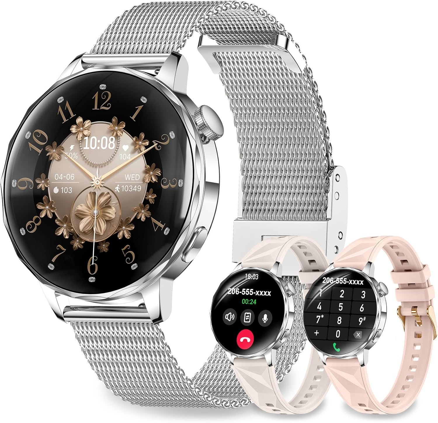 Smart Watches for Women, 1.27” Smartwatches (Answer/Make Calls) Compatible with iPhone/Android Phones, IP68 Waterproof Fitness Tracker Watch with Sleep Monitor, 100+ Sports Modes (Silver)
