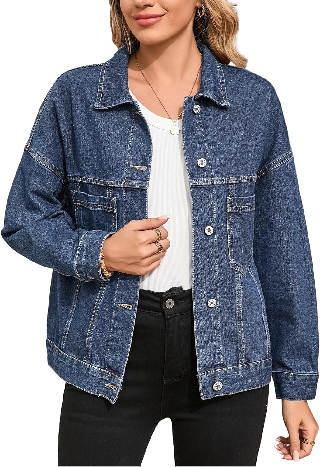 Sidefeel Women’s Denim Jackets Casual Long Sleeve Oversized Fall Outfits Jean Jacket