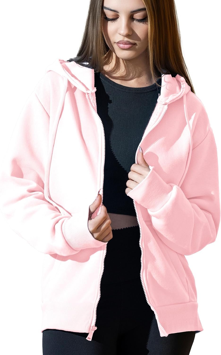 Oversized Zip Up Hoodie for Women, Soft Fleece Cotton Blend, Cozy Full Zip Sweatshirt