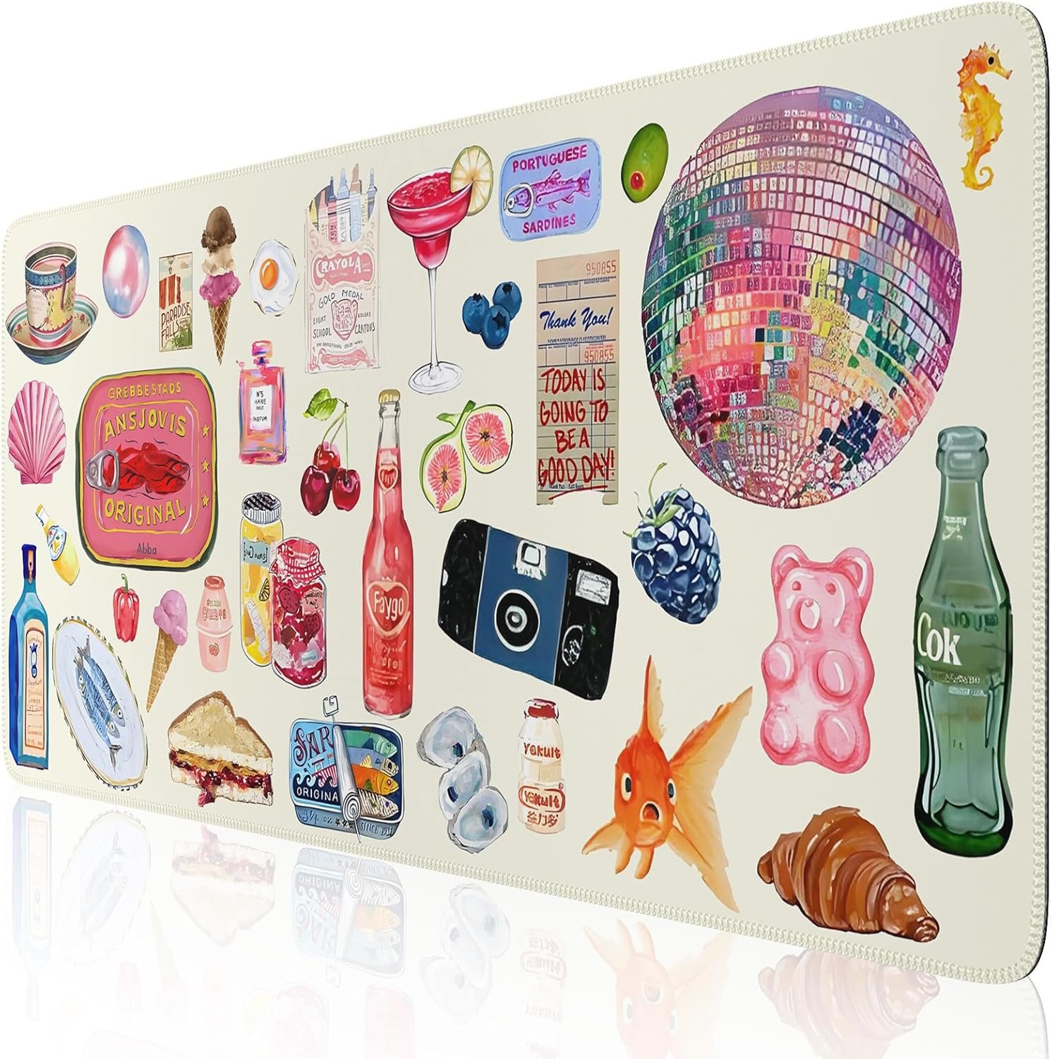 iCasso Cute Desk Mat, Large Waterproof Mouse Pad, Non-Slip Desk Protector for Keyboard and Mouse, Aesthetic Gaming Decor for Women, Home Office, Dorm (Watercolor Stickers)