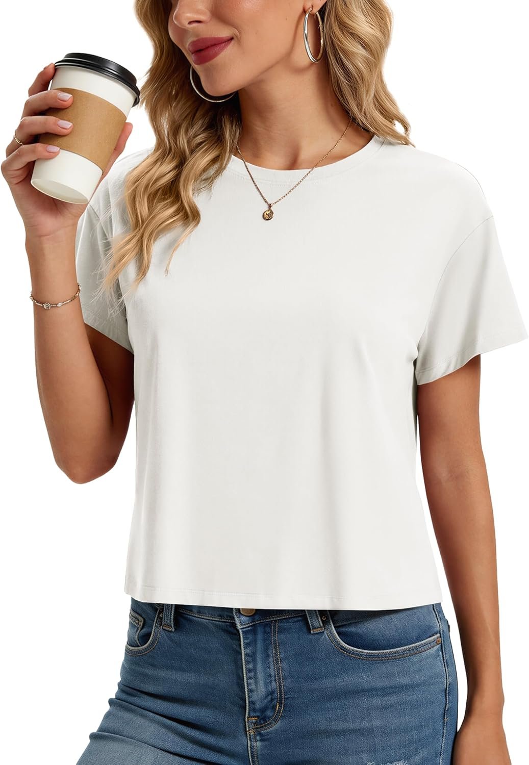 MAGCOMSEN Workout Crop Tops for Women Short Sleeve Cotton Athletic Yoga Top Loose Casual Crewneck Cropped T Shirts