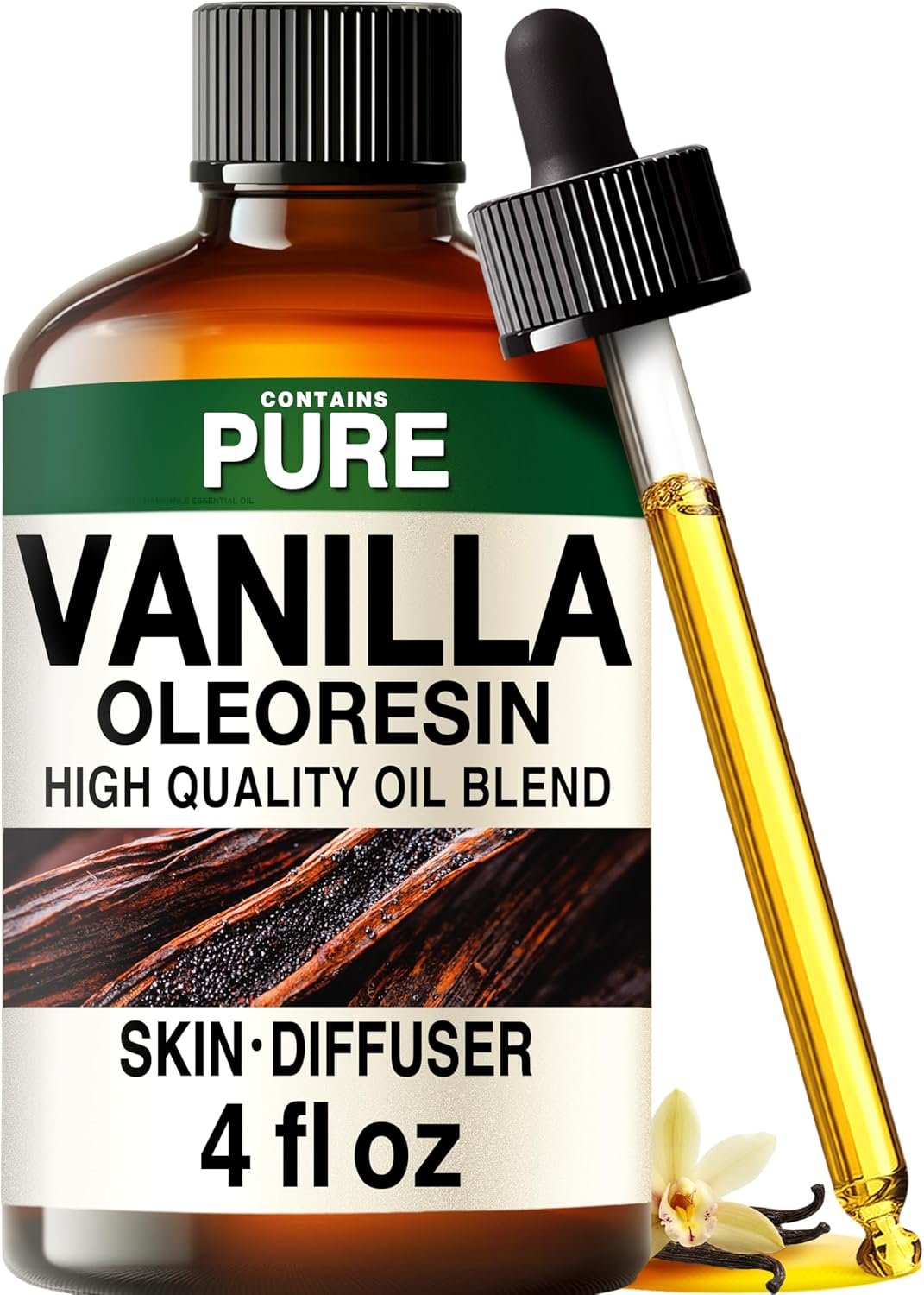 100% Pure Vanilla Oil – 4 Fl Oz Vanilla Essential Oil for Hair, Skin, Diffuser, Aromatherapy & DIY Soap Making Scent