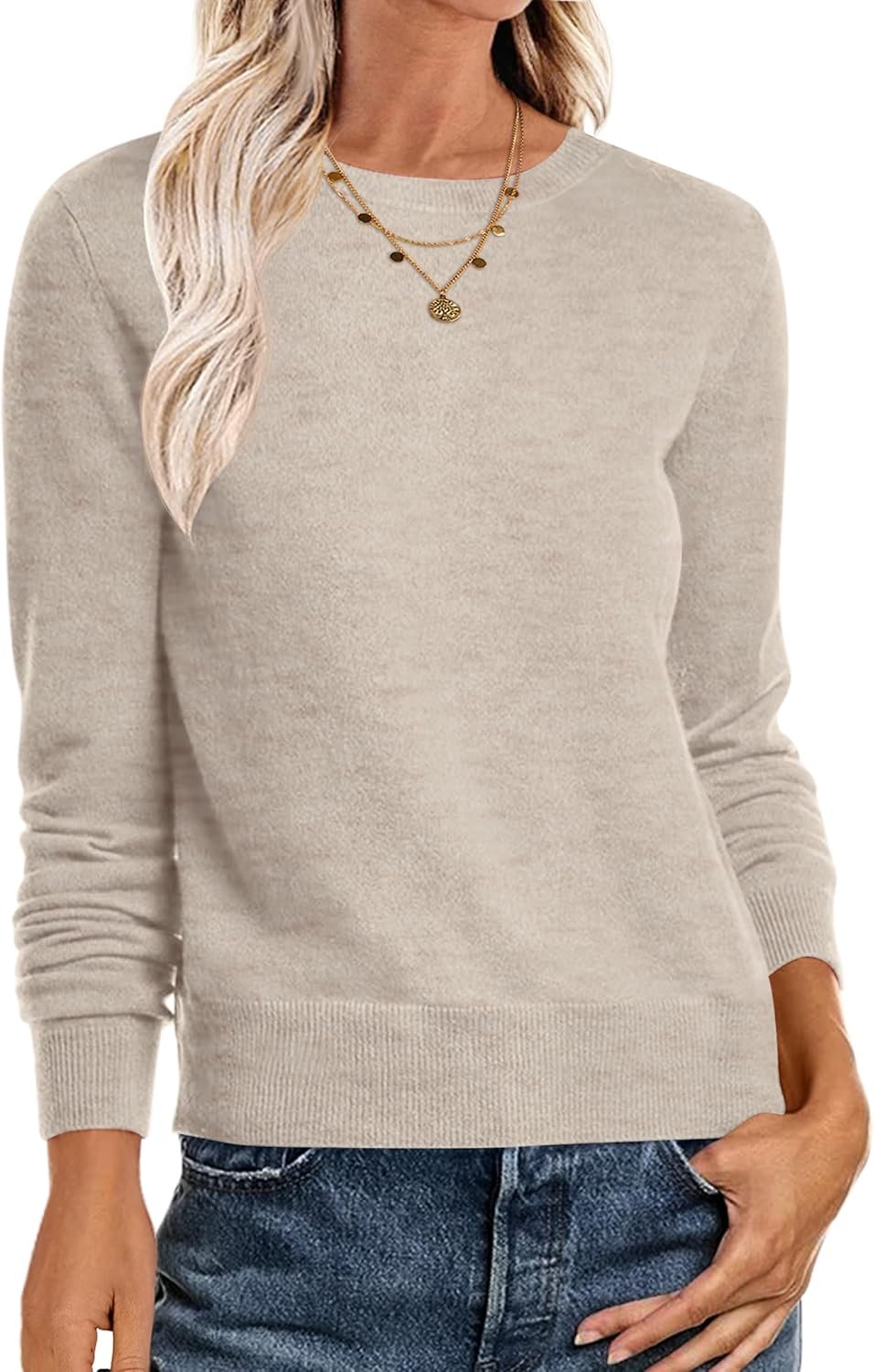 ANRABESS Sweaters for Women Long Sleeve Lightweight Crewneck Soft Basic Knit Loose Fit Pullover Top 2026 Fall Trendy Outfits