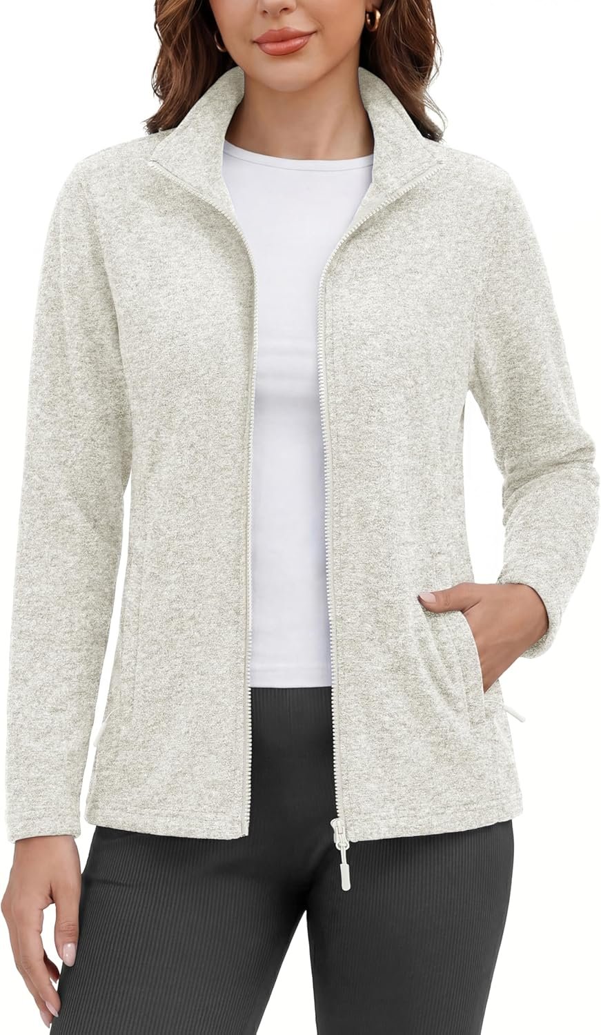 MAGCOMSEN Fleece Jacket Women Zip UP Lightweight Soft Polar Warm Winter Jackets for Women with Pockets Outdoor Hiking