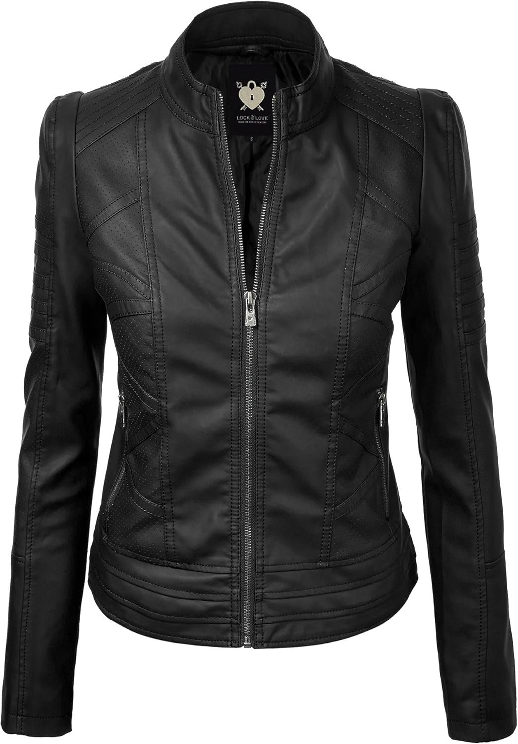 Lock and Love Slim Fit Stylish Vegan Leather Moto Jacket for Women – PU Biker Motorcycle Coat