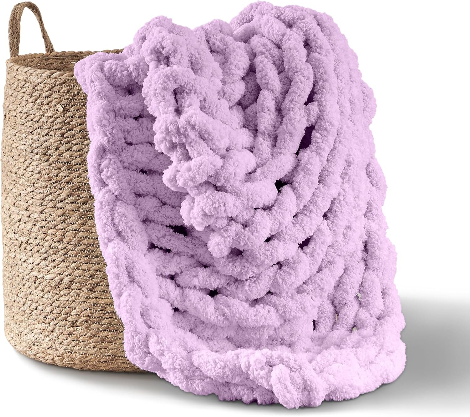 Adyrescia Chunky Knit Blanket Throw | 100% Hand Knit with Jumbo Chenille Yarn (50″x60″, Pale Purple)