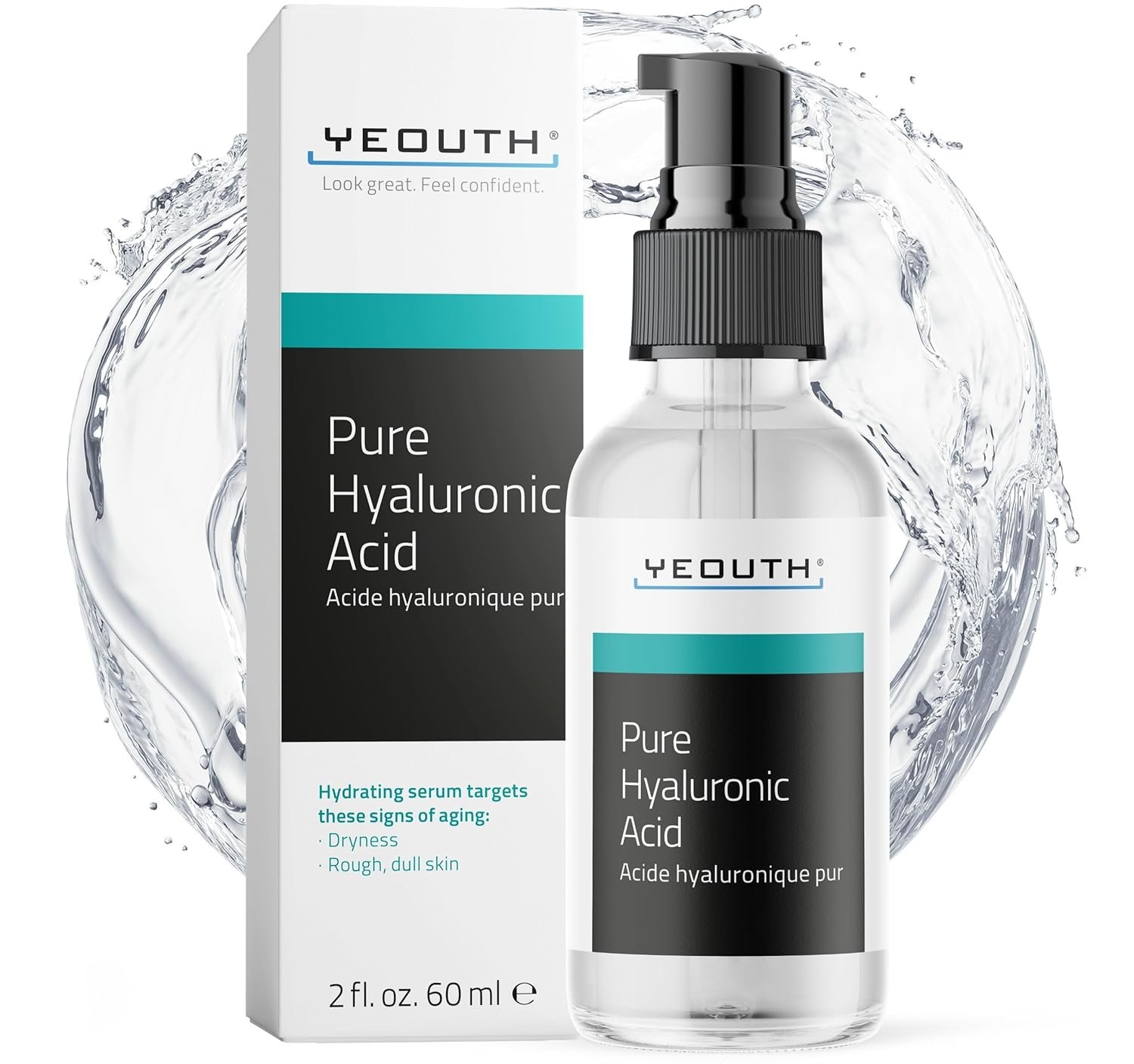 YEOUTH Pure Hyaluronic Acid Serum for Face, Hydrating Face Serum for Women & Men, Moisturizing Hyaluronic Acid Skincare for Dry Skin, Water-Based Skincare for Smoother-Looking Skin, 2 oz