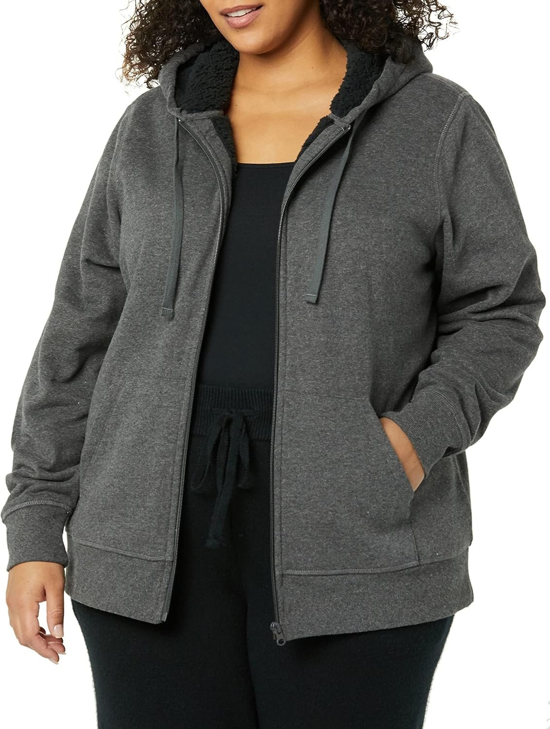 Amazon Essentials Women’s Sherpa-Lined Fleece Full-Zip Hooded Jacket with Drawstring (Available in Plus Size)