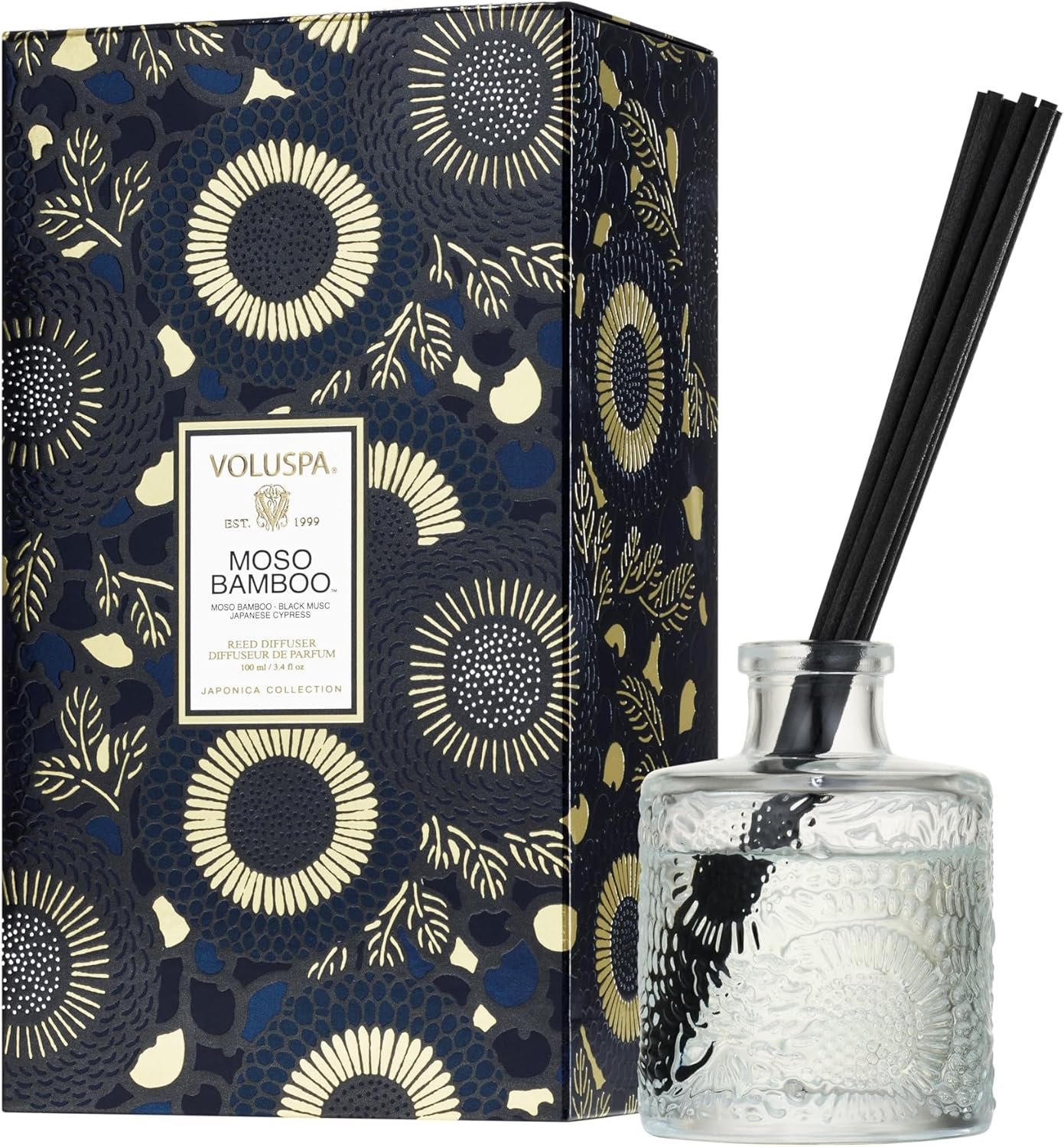 Voluspa Moso Bamboo Scented Reed Diffuser, 3.4 oz, Luxury Bamboo Diffuser, Oil Reed Diffusers for Home, Handcrafted in the USA