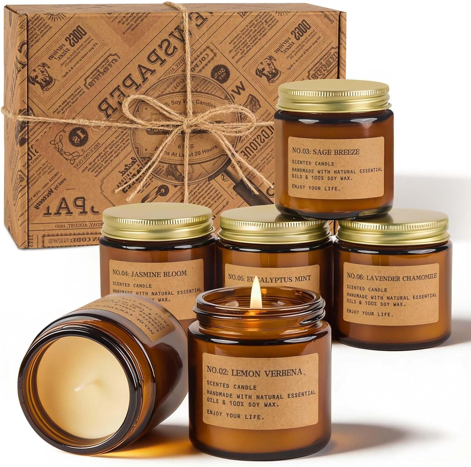 Candles for Home Scented, 6Pack 3.5 Oz Soy Wax Candles Gifts Sets with Sage Breeze & Lavender for Brithday Valentine’s Day Gifts Women Mothers Day