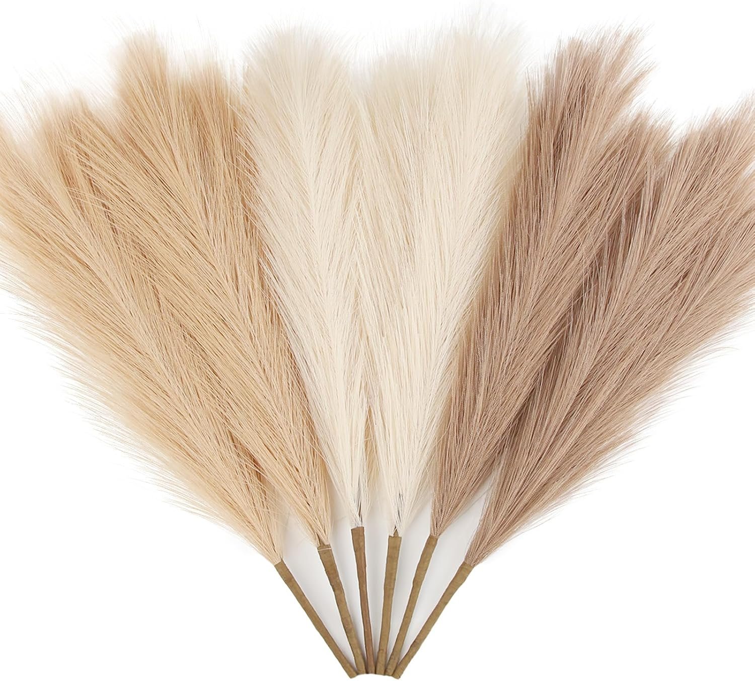 ZIFTY 6-Pcs 17″ Pampas Grass Faux Pompas Fluffy Artificial Fake Flower Boho Decor for Vase Filler Ins Style Modern Home Wedding Decorations (Beige Mixed)