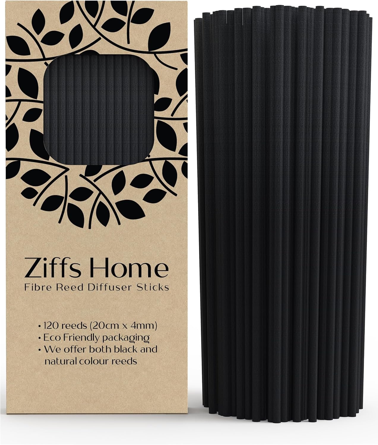 Ziffs Home® 120pcs Black Fibre Reed Diffuser Sticks – 20cm/7.87in x 4mm/0.16in – Thick Reeds Sticks – Fibre Reeds for Diffusers