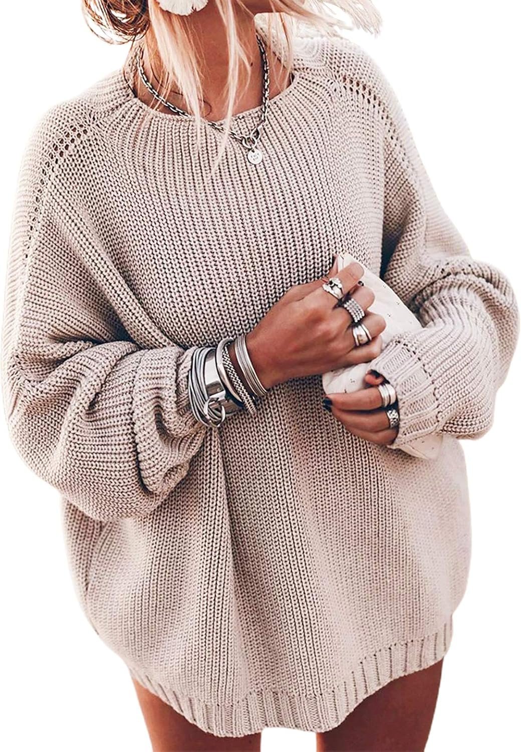 Ugerlov Women’s Oversized Sweaters Batwing Sleeve Mock Neck Jumper Tops Chunky Knit Pullover Sweater