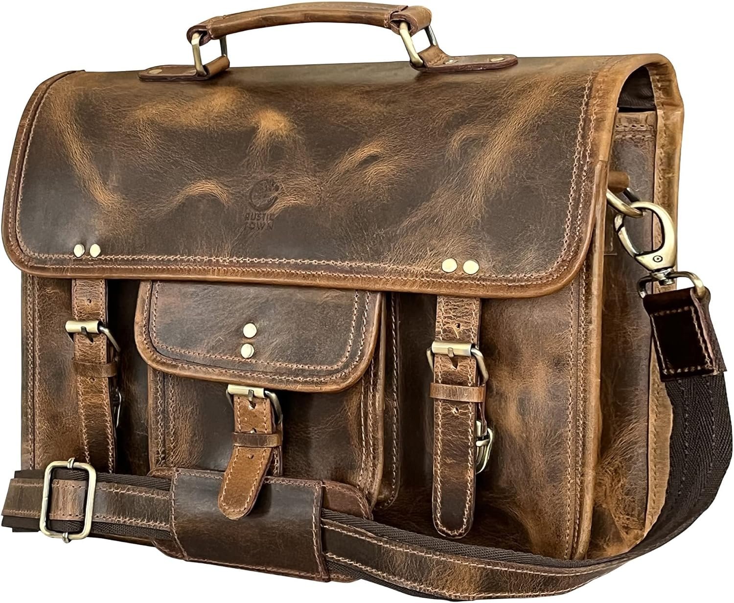 RUSTIC TOWN Leather Messenger Bag for Men – Full Grain Leather Briefcase Laptop Satchel Office Crossbody Travel Bag