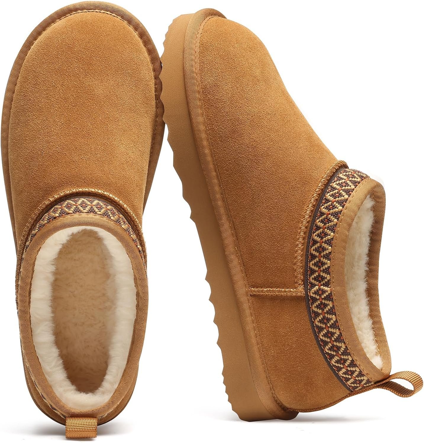 Litfun Genuine Suede Mini Boots for Women Winter Fuzzy Snow Boots Short Ankle Boot with Fur Lined