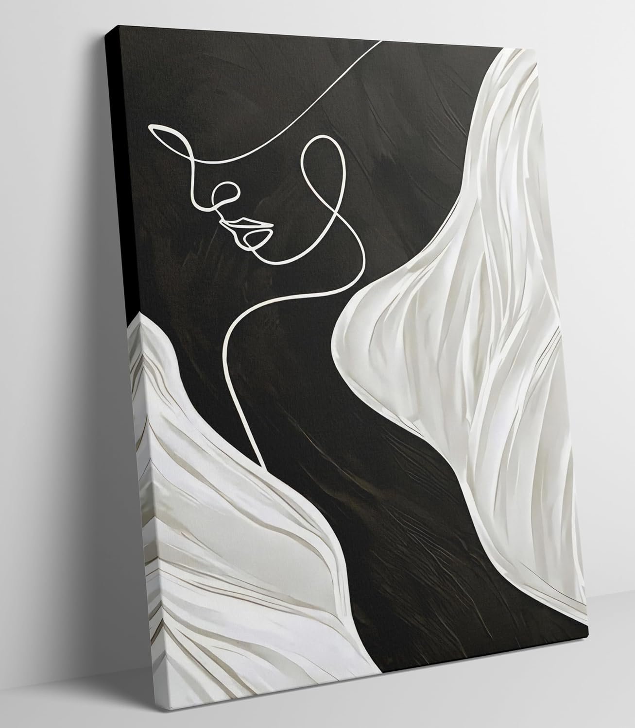 Abstract Female Line Canvas Wall Art Modern Abstract Figure Graphic Wall Decor Picture 3d Texture Black White Grey Minimalist Poster Print Painting for Living Room Bedroom Bathroom Home Decoration