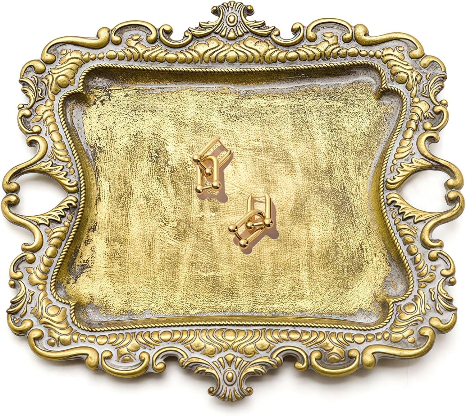 Small Antique Tray Jewelry Ring Dish, French Decor Gold Vintage Trinket Jewelry Holder, Antique Home Decor Display Trays Gifts for Women, Wedding, Birthday, Mother’s Day Gifts for Women