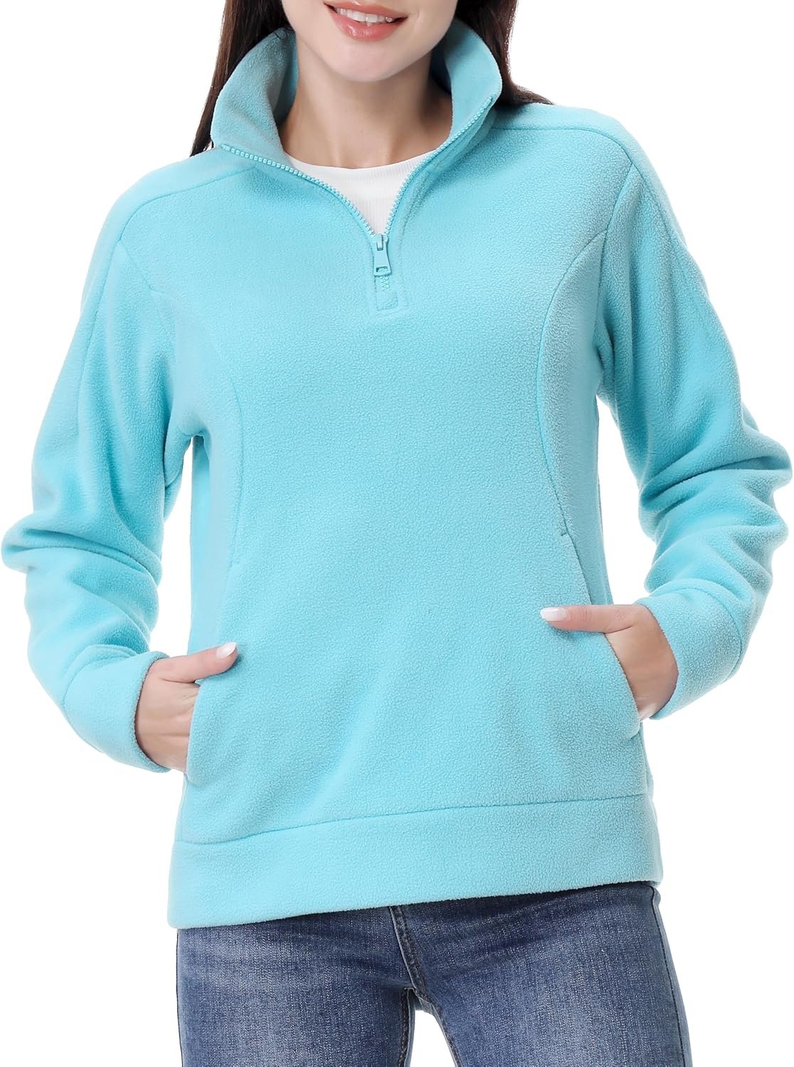 GIMECEN Women’s Soft Polar Fleece Pullover Quarter-Zip Sweatshirt Long Sleeve Sweater Jacket Casual Fall Outerwear