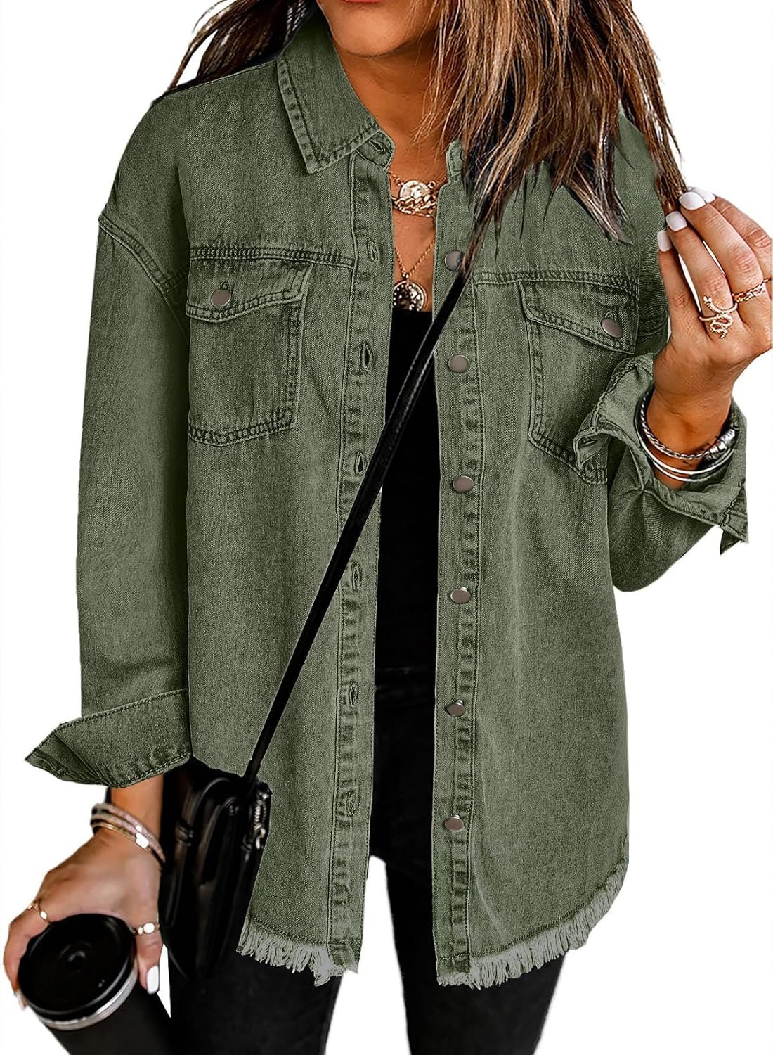 Dokotoo Women’s Oversized Denim Jacket Casual Long Sleeve Denim Shirts Distresse Jean Jacket