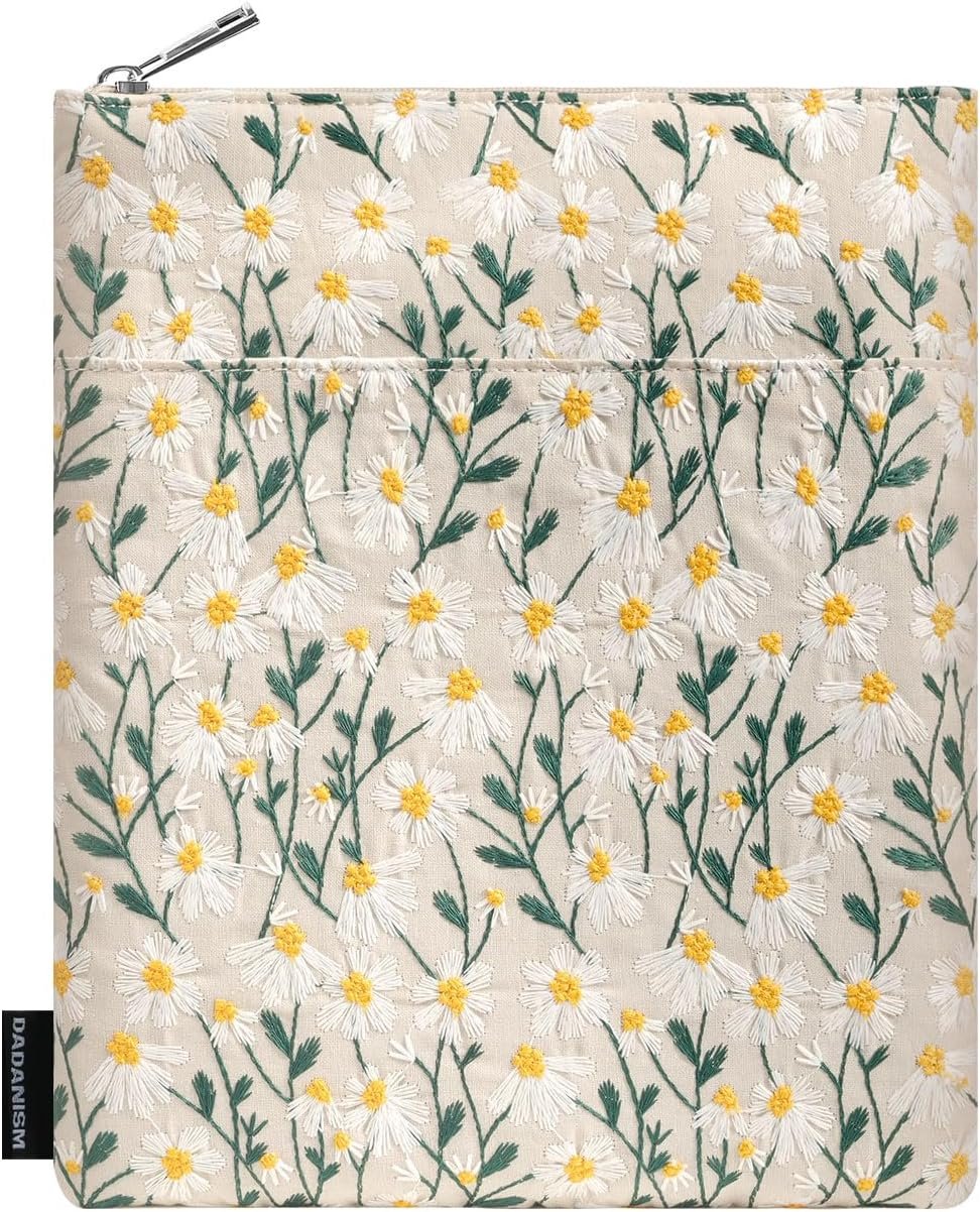 Dadanism 9-11 Inch Embroidered Daisy Padded Carrying Case Protective Tablet Sleeve for iPad A16 11th Gen 11″/10th Gen 10.9″, iPad Air 11″/Pro 11″/Air 5th 4th 10.9″, Galaxy Tab A11+ Plus 11″, Beige