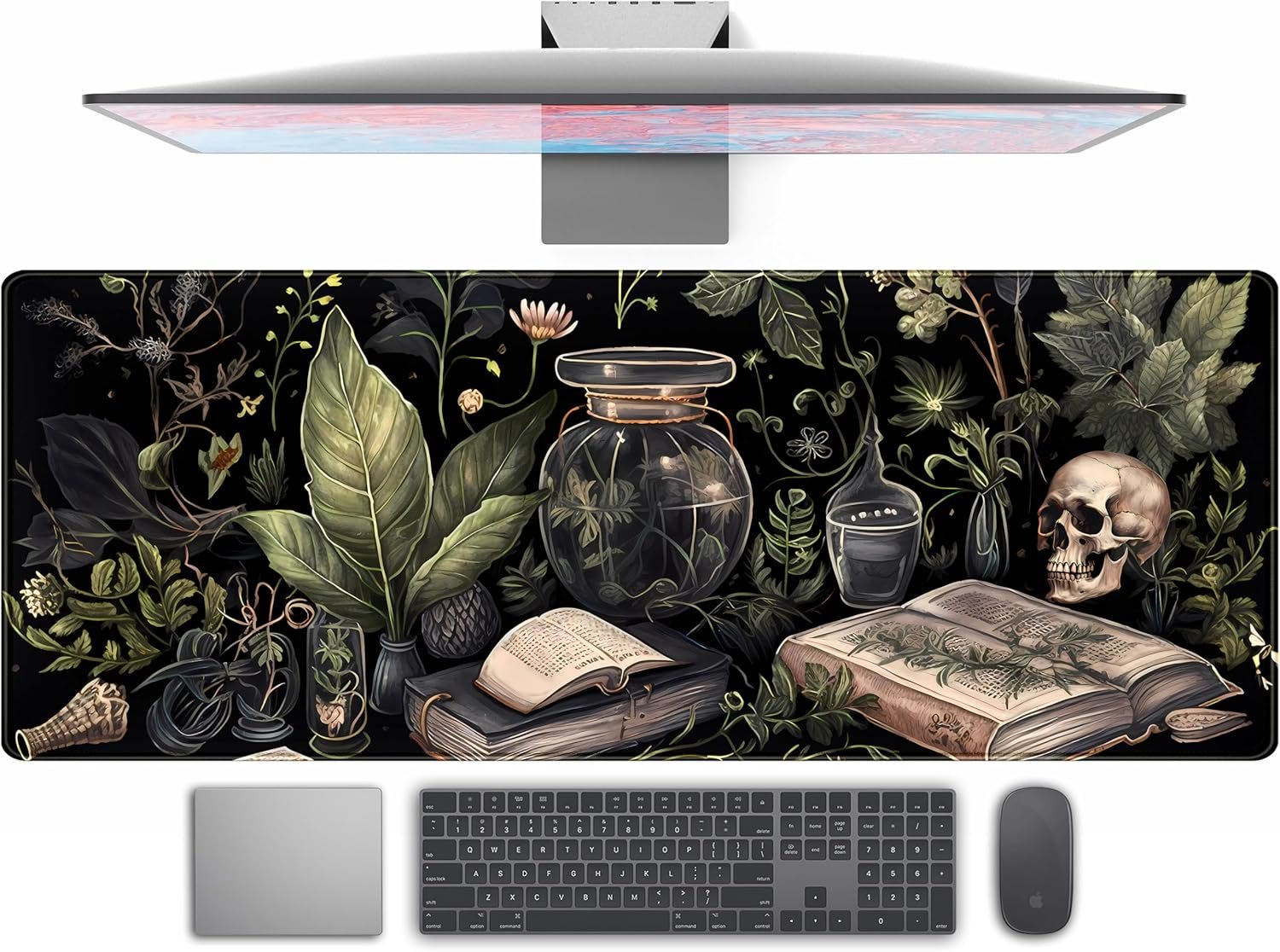 Dark Academia Desk Mat Mouse Pad XL Extended Large Gaming Desk Pad Mousepad, Mystical Green Plant Computer Laptop Keyboard and Mouse Mat, Desktop Protector Mat for Women Girl Office 31.5×11.8 in
