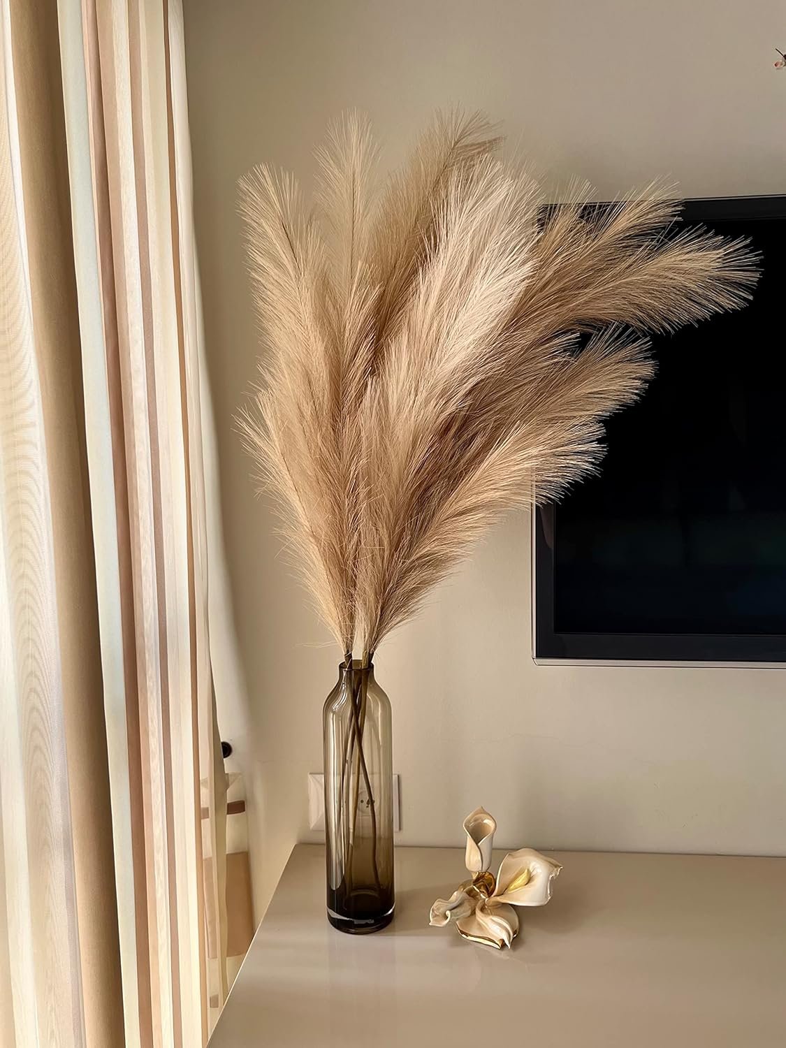 43″ / 3.6 ft Pampas Grass Tall 4 Pcs – Artificial Large Pampas Grass Decor for Floor Vase, Room Decor, Home Decor, Boho Decor (Coffee & Cream)