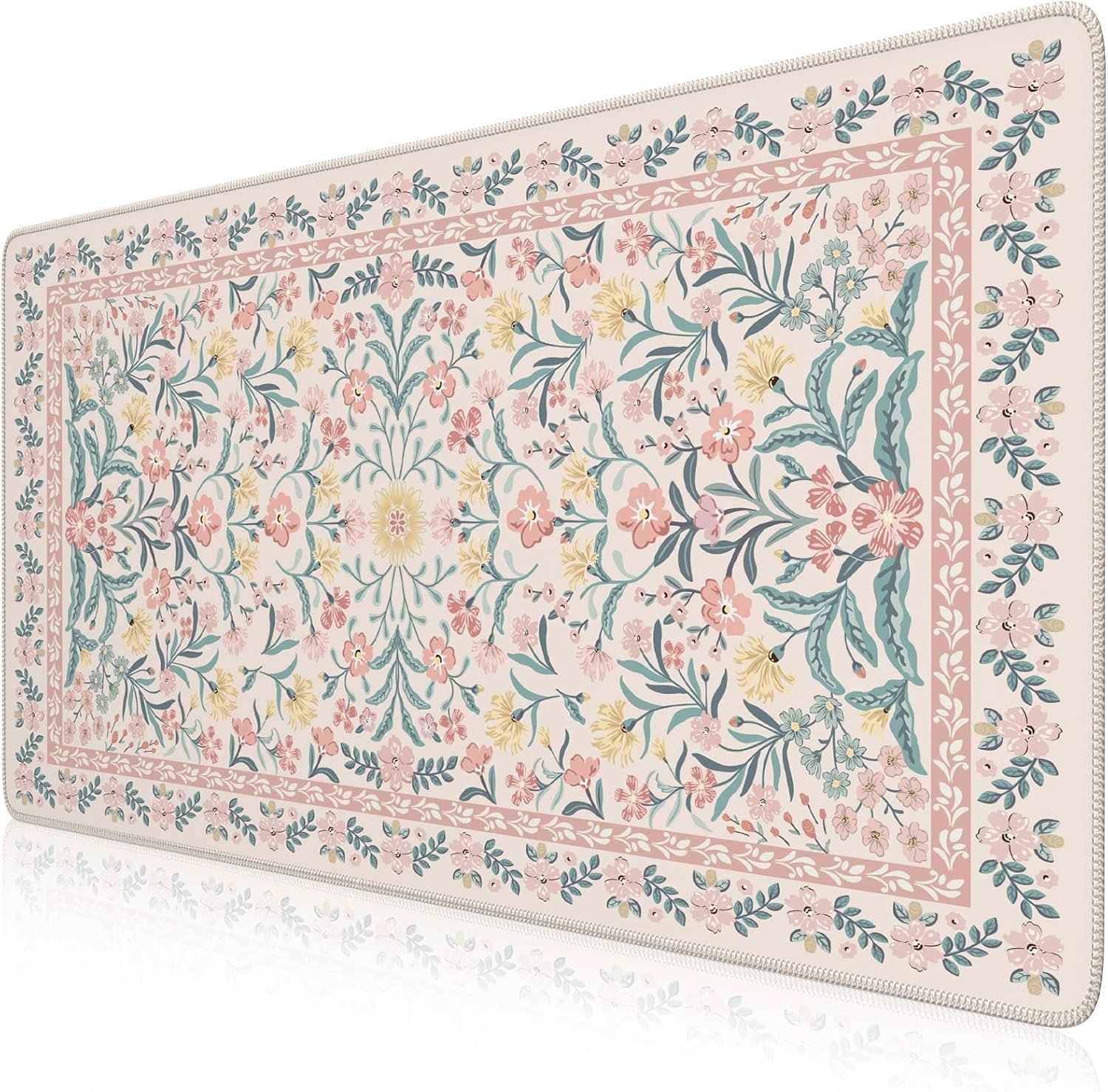 iCasso Pink Floral Desk Mat, Desk Pad, XXL Large Mouse Pad, Anti-Slip Big Mousepad with Stitched Edges, Computer Mouse Pads for Desktop Decor, Cute Office Desk Accessories for Women(Pink)