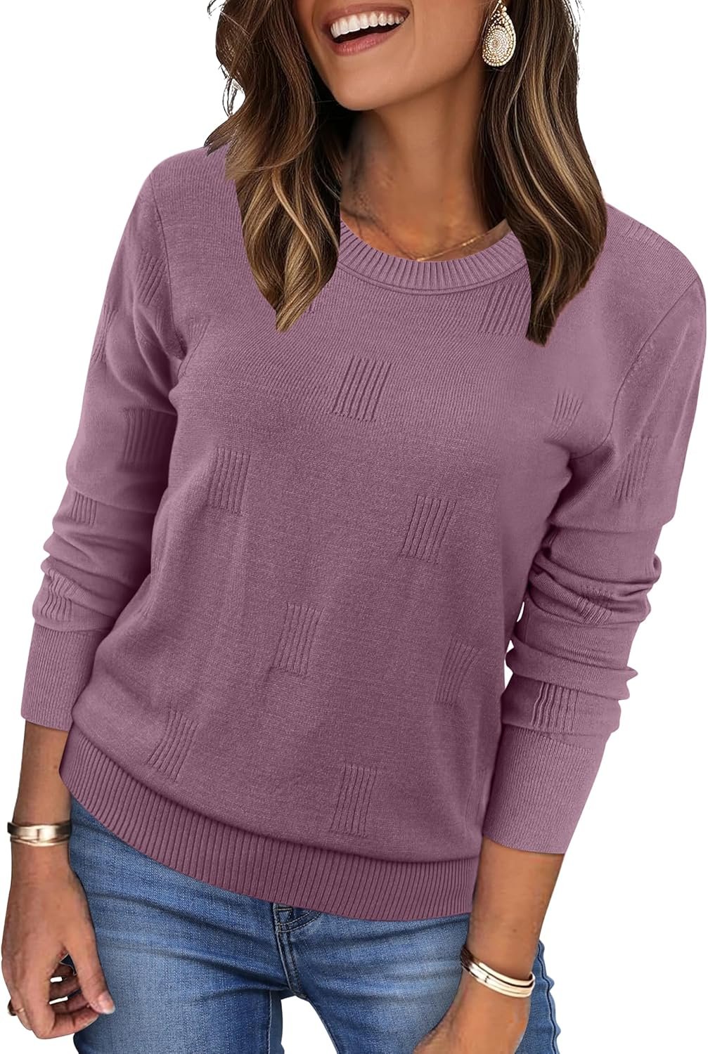 WIHOLL Women 2026 Fashion Pullover Sweater Crew Neck Long Sleeve Shirts Blouse Knit Casual Clouds Top