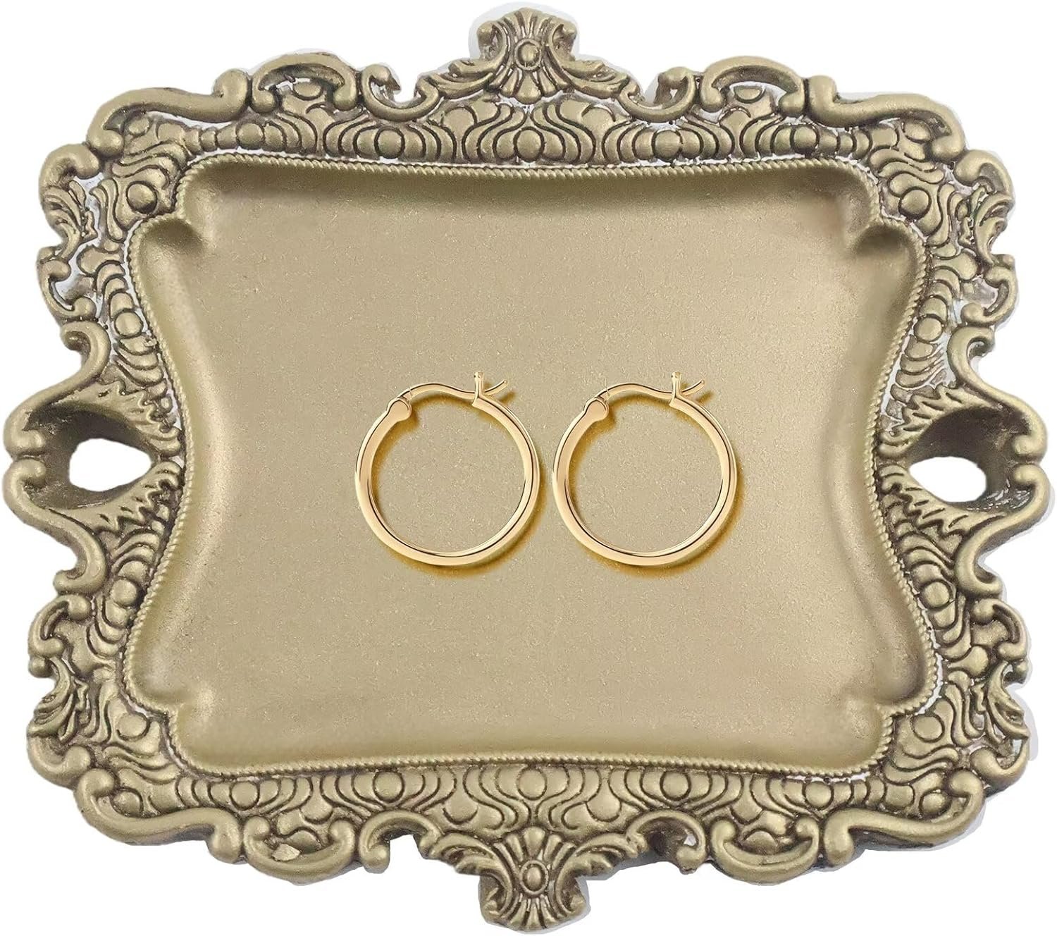 Vintage Style Gold Jewelry Dish, Small Antique Trinket Tray for Rings Holder, Unique Birthday & Wedding Gifts for Women, Decor for Home Bathroom Accessories, Measuring 4.9 x 4.3 Inches