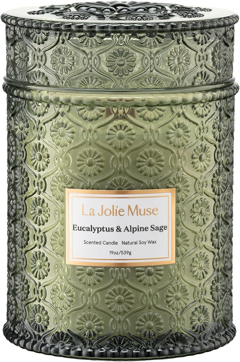 LA JOLIE MUSE Eucalyptus & Alpine Sage | Eucalyptus, Lavender & Sage Candle for Home Cleansing | 19 oz Wooden Wick | Natural Soy Wax | 90 Hours Burn | Candle for Relaxation