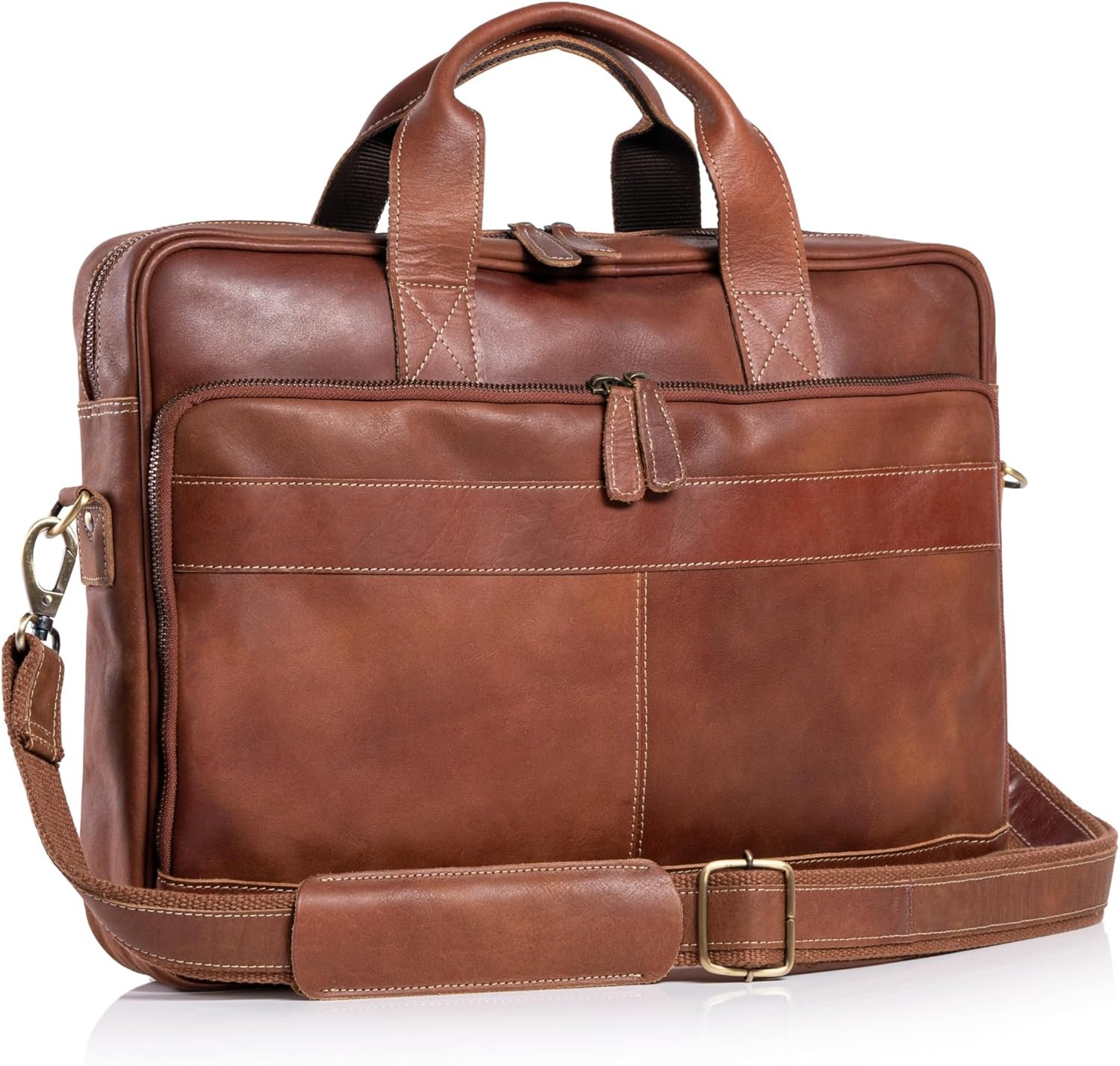 KomalC Leather briefcase 16 inch Laptop Messenger Bag for Men and Women Best Office Satchel Bag