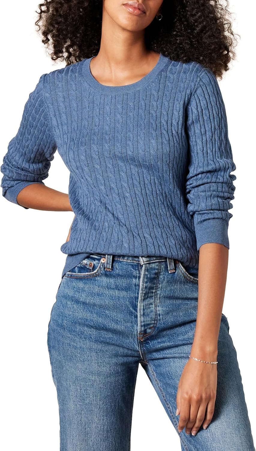 Amazon Essentials Women’s Lightweight Cable Knit Long Sleeve Sweater