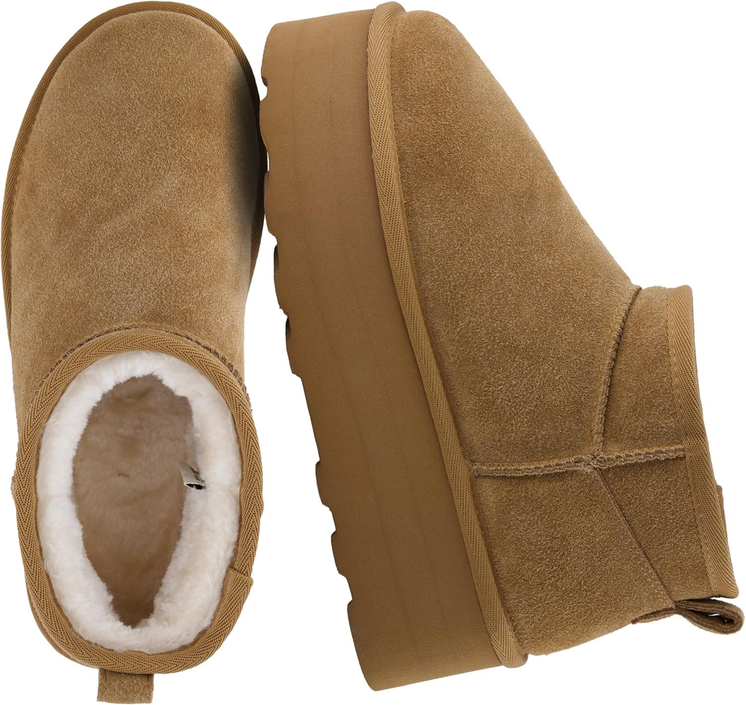 CUSHIONAIRE Hippy Women’s Platform Ankle Boots – Genuine Suede, Faux Fur Lining, Cozy Winter Slip-On Design, Comfortable Footwear with Wide Widths Available