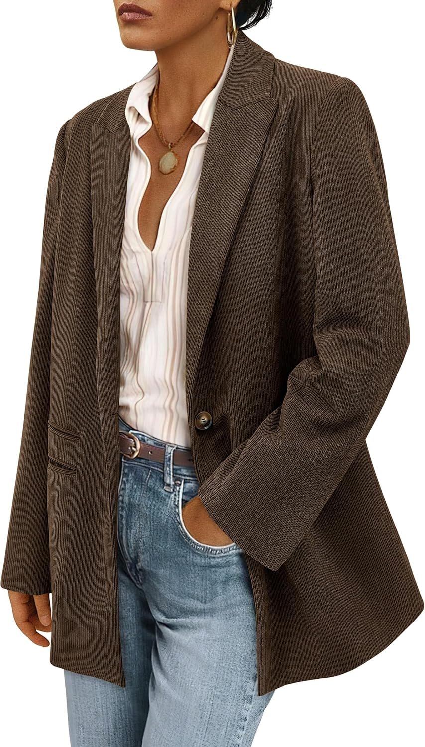 PRETTYGARDEN Women’s Winter Corduroy Blazers Jackets Dressy Casual Ribbed Long Sleeve Lapel Fashion Work Business Outerwear