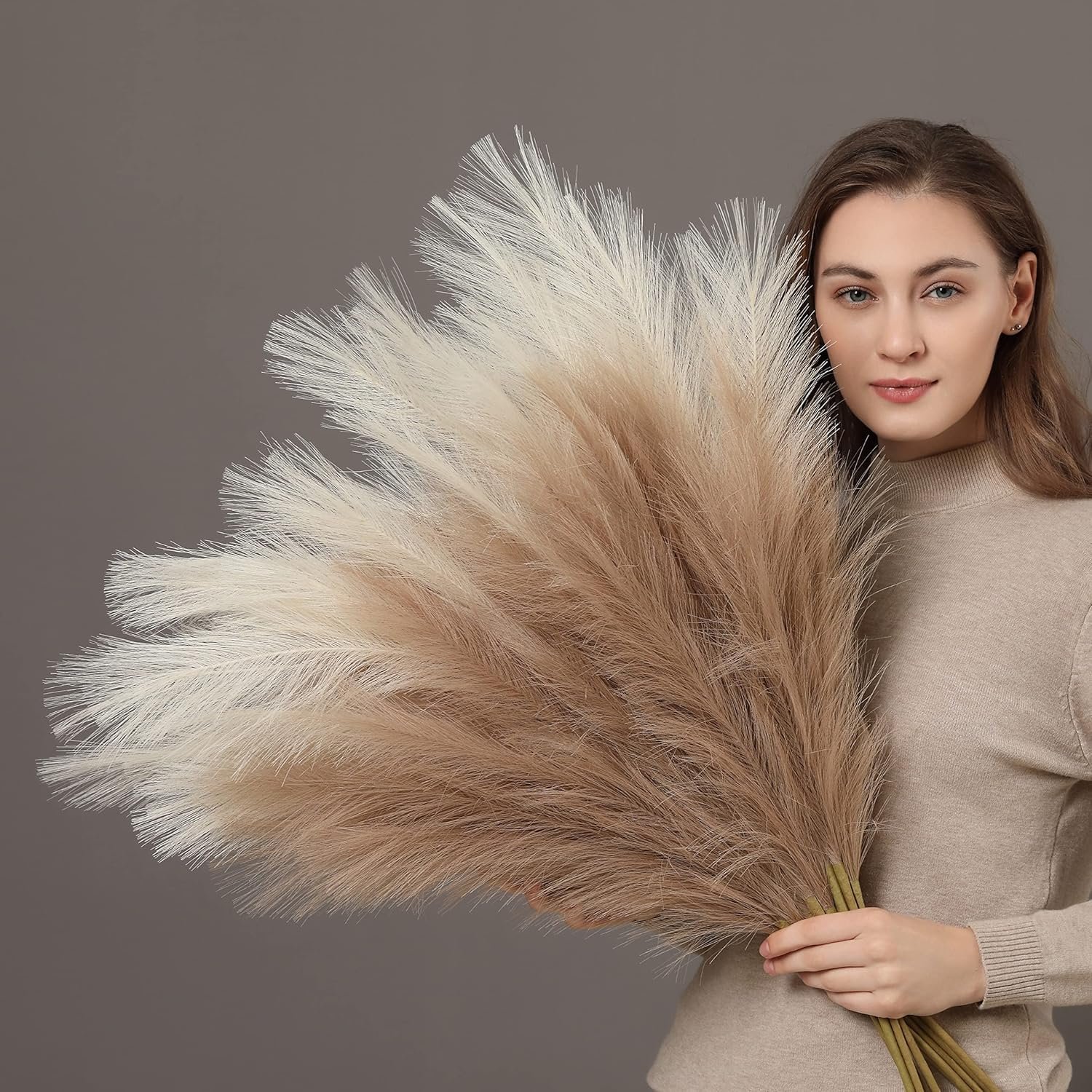 PERFNIQUE Faux Pampas Grass, 9PCS Pompas, Large Pompas Grass, 38” Tall Pampas Grass for Floor Vase, Pampas Grass Decor Tall for Vase Fillers, Boho Rustic Farmhouse Home Decor(Natural Beige)