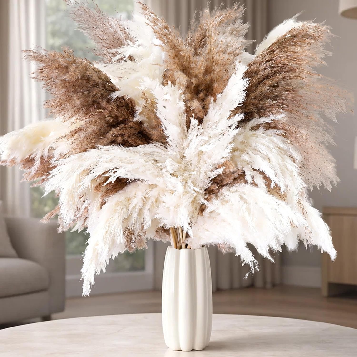 50 PCS Tall Pampas Grass for Floor Vase – 17″ Natural Fluffy Dried Pampas Grass Stems, Large 20 White & 30 Brown Pоmpas Grass, Boho Pampas for Wedding, Home Decor, Halloween, Christmas