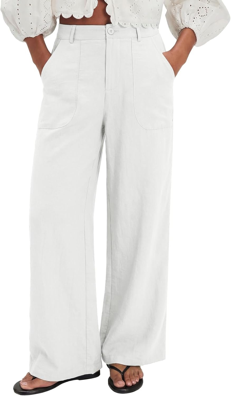 EVALESS Women’s Linen Pants Summer High Waist Wide Leg Palazzo Pants Casual Trousers 2026 Beach Travel Vacation Outfits