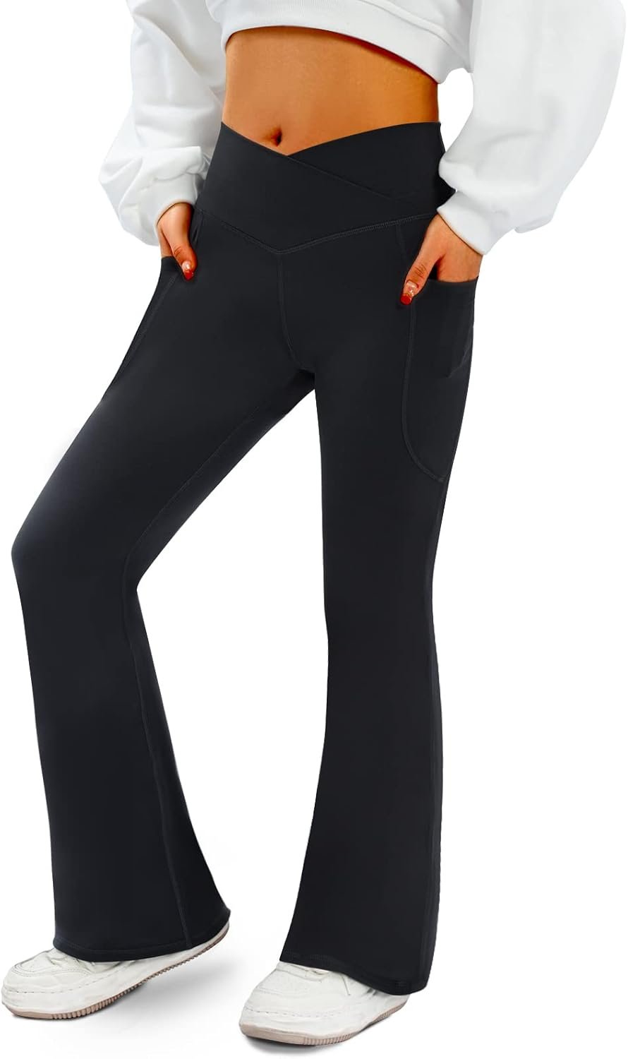 COPYLEAF Women’s Flare Yoga Pants with Pockets V Crossover High Waisted Bootcut Yoga Leggings-Flare Workout Gym Leggings