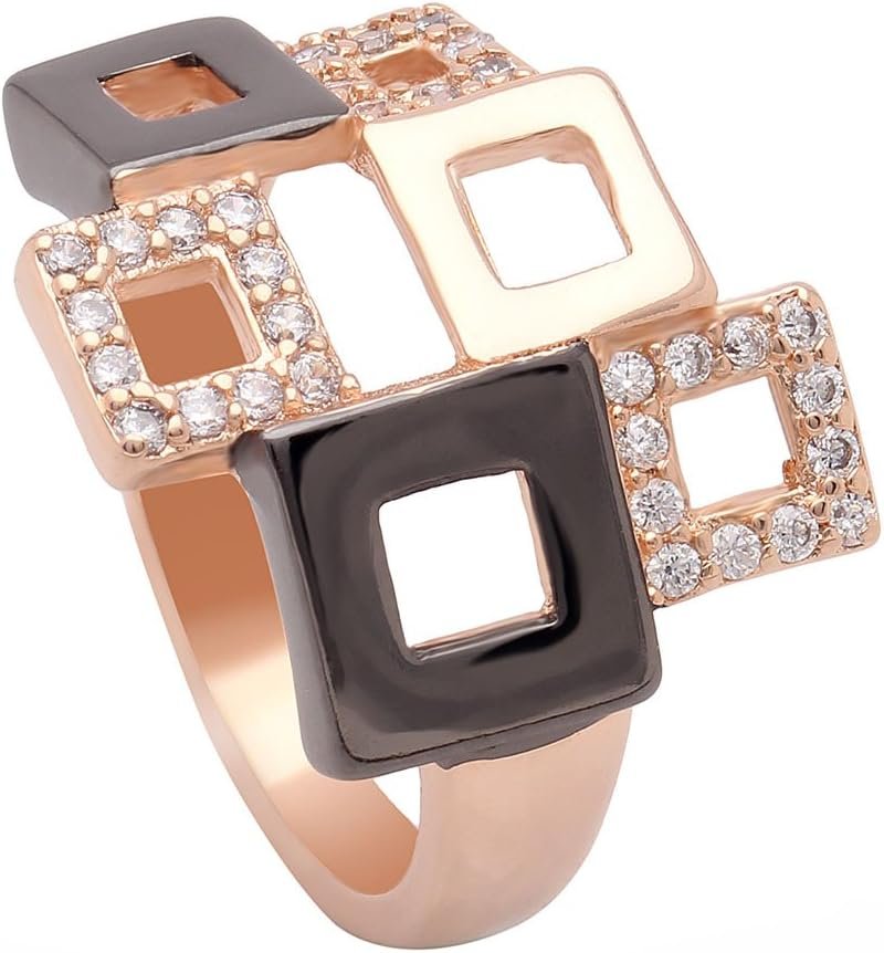 Geo Modern Fashion Ring for Women by Ginger Lyne |Rose Gold and Black Plated Geometric Designer Style Ring for Her | Gift for Ladies