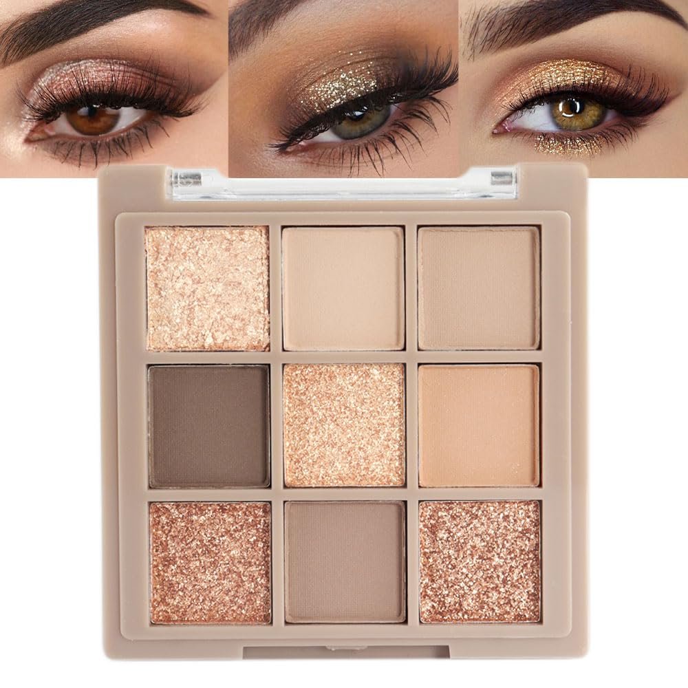 CAKAILA Eye Shadow Palette Makeup,9 Colors Gold Matte Shimmer Vegan Eyeshadow,Long Lasting Waterproof Naturing-Looking make up pallets for women,eyeshadow palette for brown blue eyes
